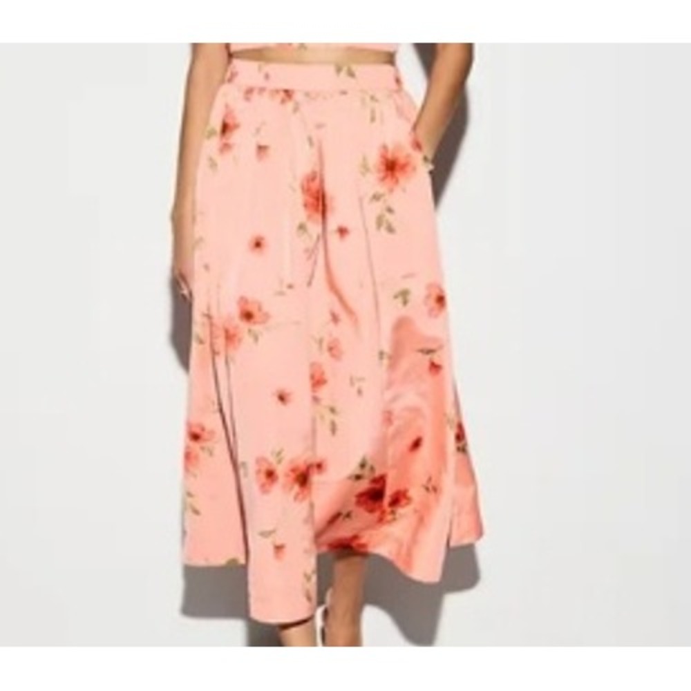 The Occasion by Old Navy High-Waisted Taffeta Midi Skirt Size M Tall Pink Floral
